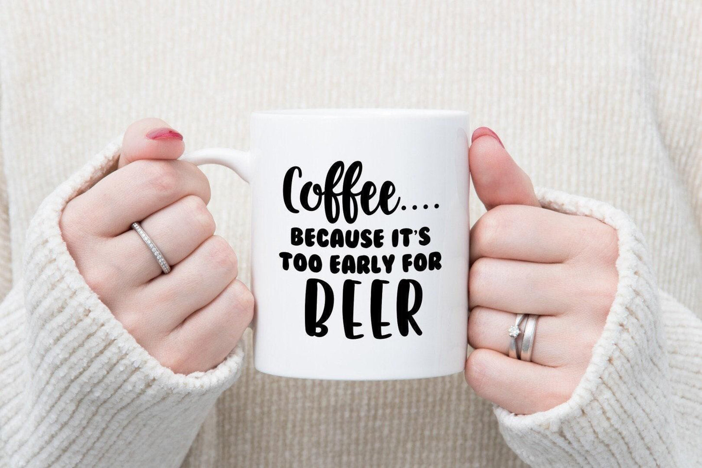Funny Coffee Mug & Coaster Set: Because It's Too Early For Beer