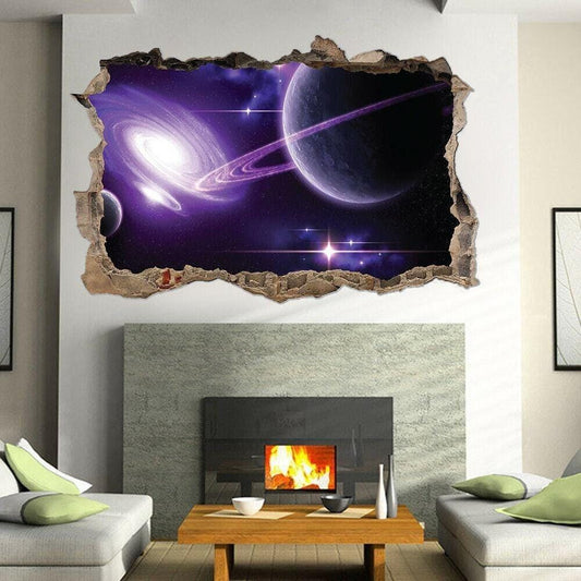 3D Saturn Space Wall Decal: Peel & Stick Vinyl Mural