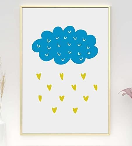 Blue Cloud Raining Hearts Nursery Bedroom Boys Girls Wall Decor Art Poster Print