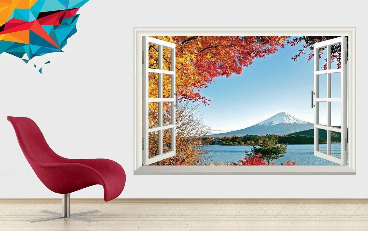 Autumn Mountain View Wall Sticker: 3D Window Decal