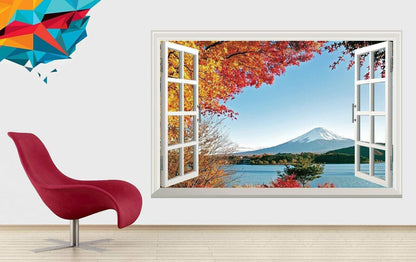 Autumn Mountain View Wall Sticker: 3D Window Decal