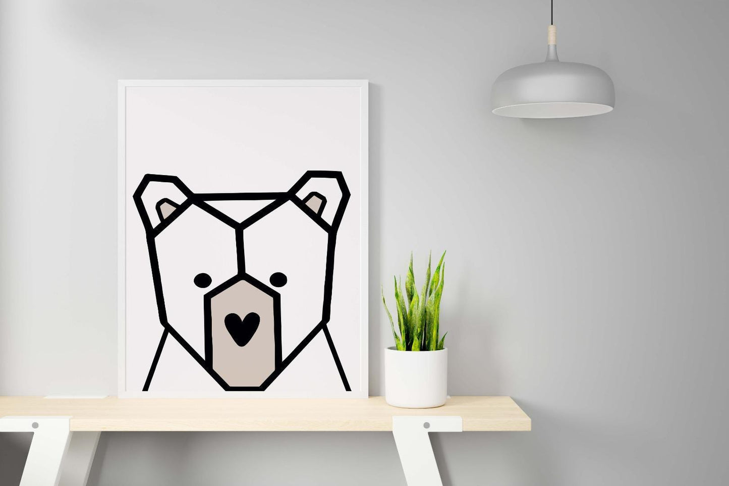 3d Cute Bear Heart Scandinavian Animal Nursery Wall Decor Art Poster Print