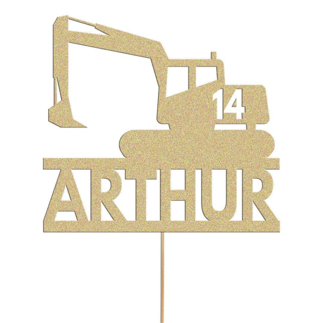 Personalised Glitter Digger Cake Topper: Construction Birthday Decor