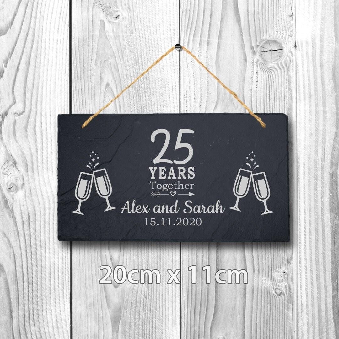Personalised Couples Name Year Date Wedding Anniversary Hanging Slate Gift Sign