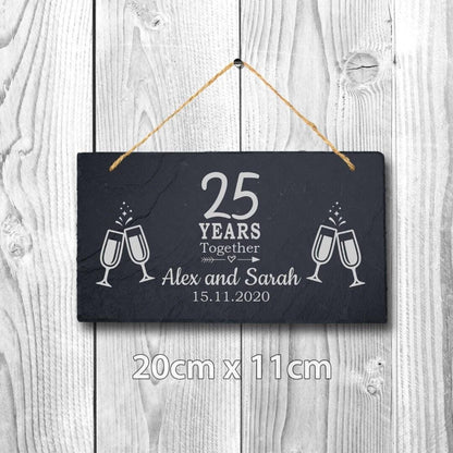 Personalised Couples Name Year Date Wedding Anniversary Hanging Slate Gift Sign