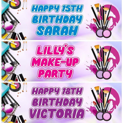 2 Personalised Make Up Birthday Party Celebration Banners Decoration Posters