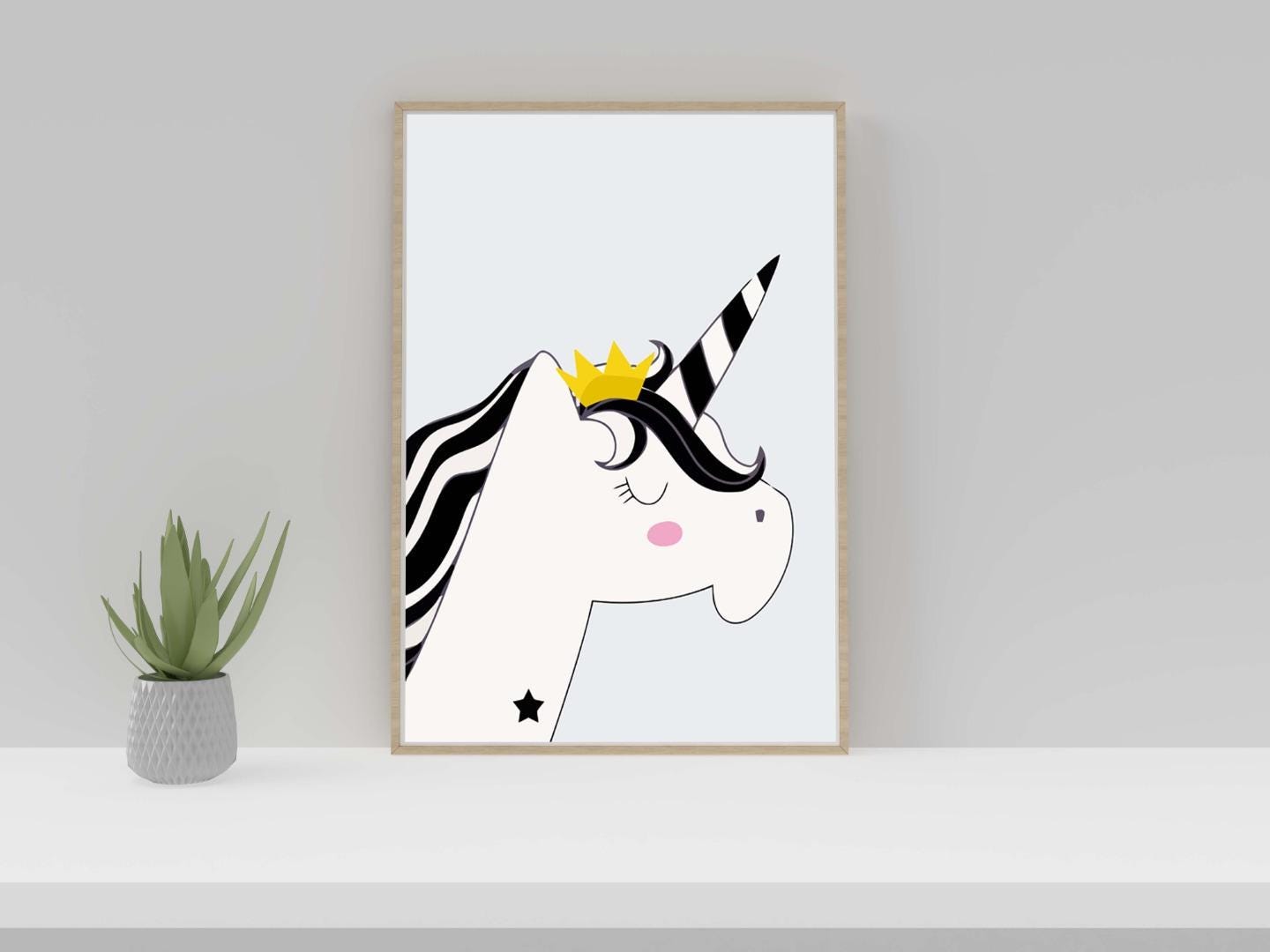 Blushing Unicorn Magical Scandinavian Animal Nursery Wall Decor Art Poster Print