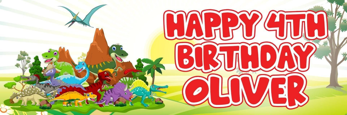 2x Personalised Dinosaur Birthday Banner: T-Rex Party Decorations