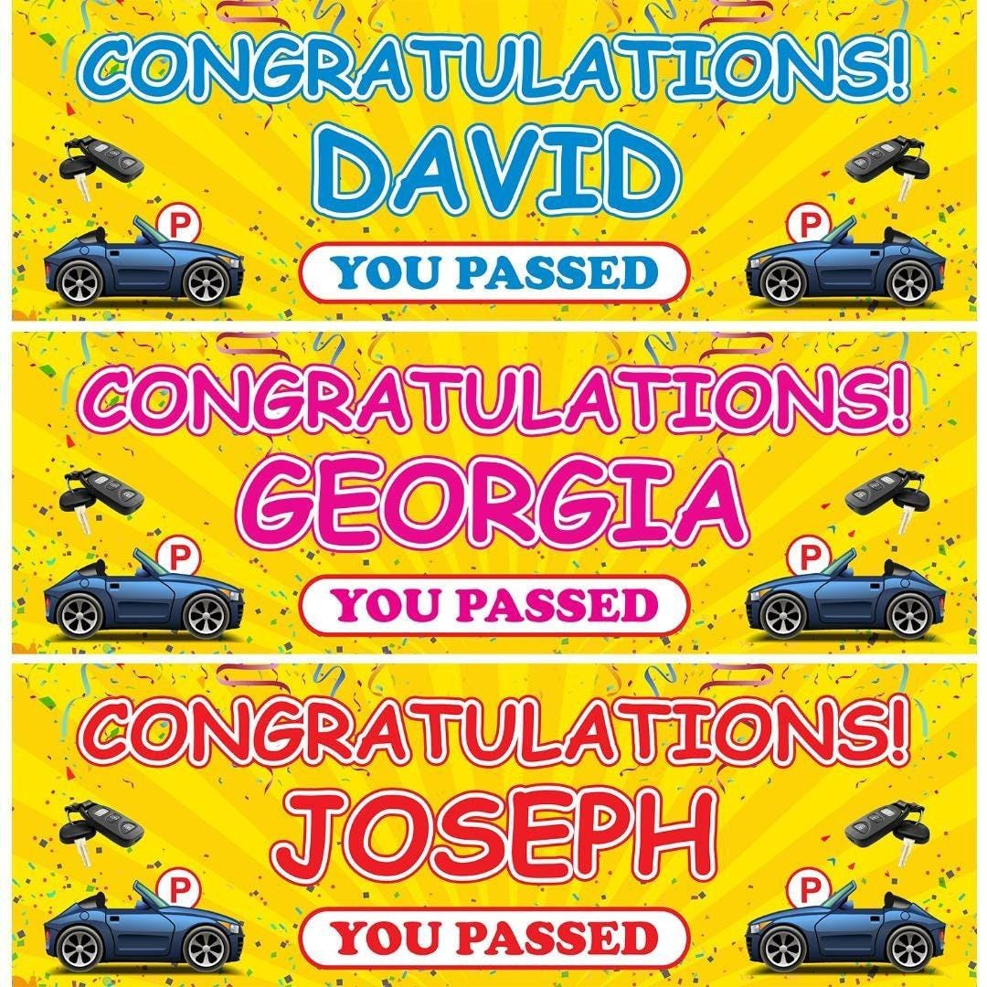 2 Personalised Driving Test Congratulation Banners Party Decoration Posters