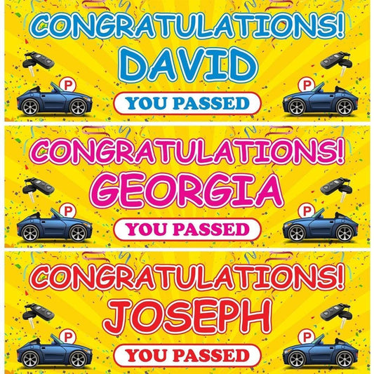 2 Personalised Driving Test Congratulation Banners Party Decoration Posters
