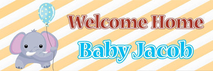 2x Personalised Elephant Baby Shower Banner: Welcome Home Decoration