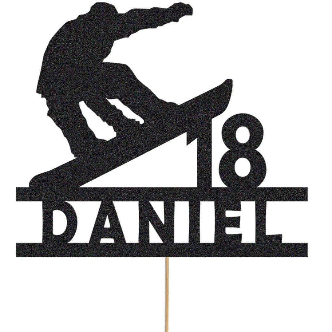 Personalised Skier Birthday Cake Topper: Glitter Party Decor