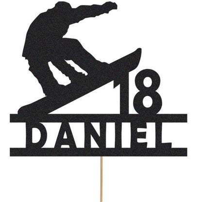 Personalised Skier Birthday Cake Topper: Glitter Party Decor