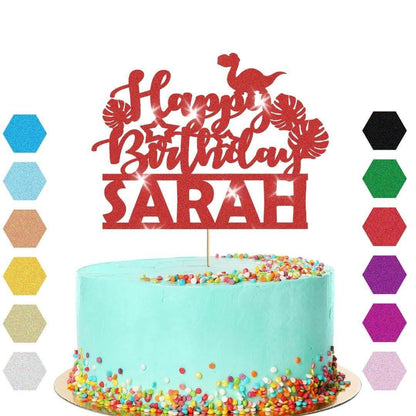 Custom Dinosaur Glitter Cake Topper Jurassic Dino Birthday Party Cake Decoration