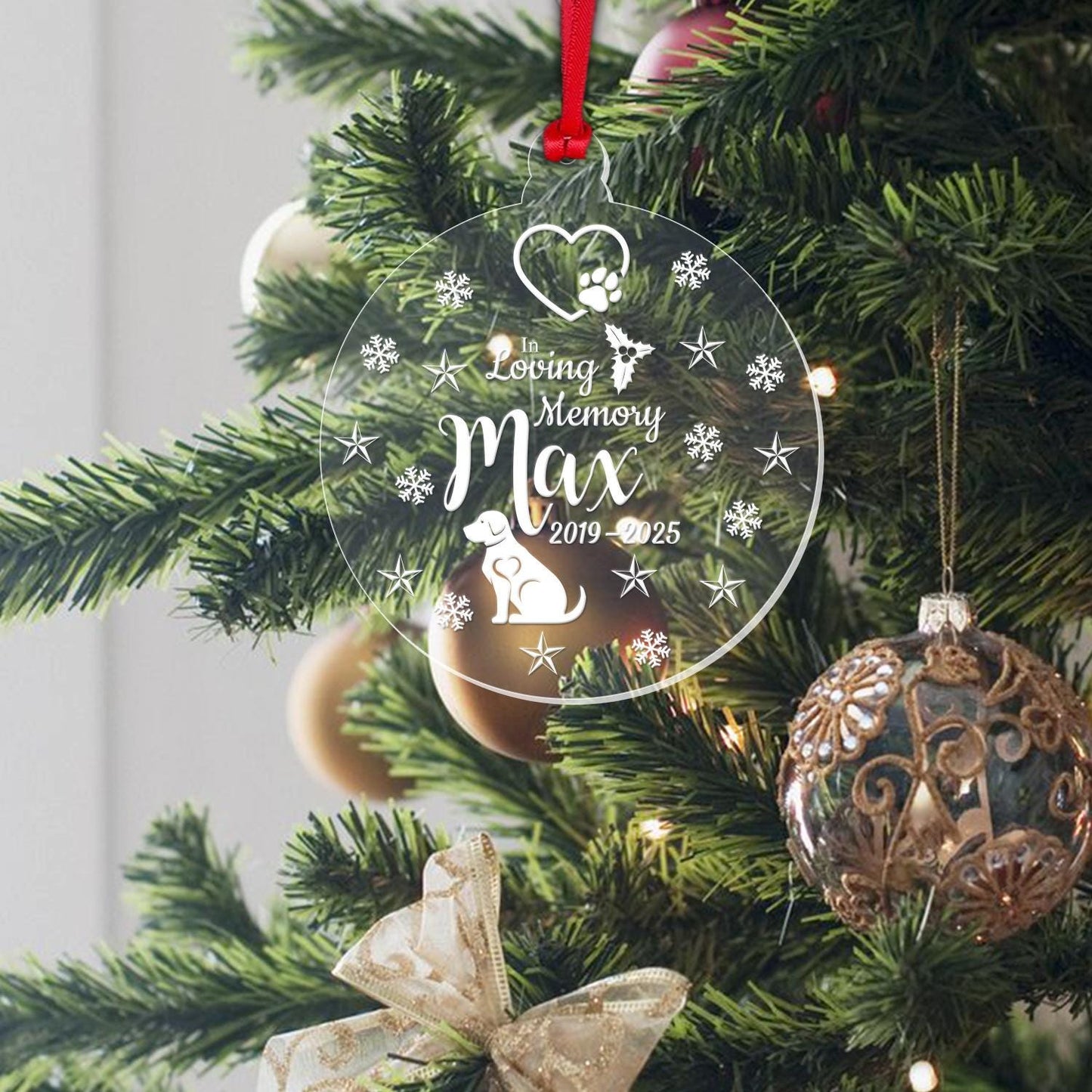 Personalised Memorial Christmas Bauble Dog Cat Pet Memorial Any Name Keepsake Gift