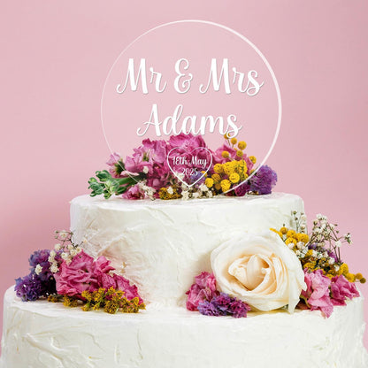 Personalised Mr & Mrs Wedding Cake Topper Engraved Acrylic Circle Decoration