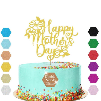 Flowers Design Happy Mothers Day Glitter Cake Topper Birthday Decoration