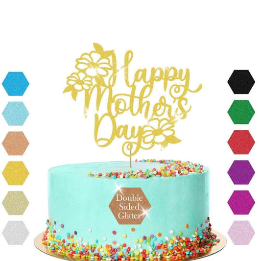 Flowers Design Happy Mothers Day Glitter Cake Topper Birthday Decoration