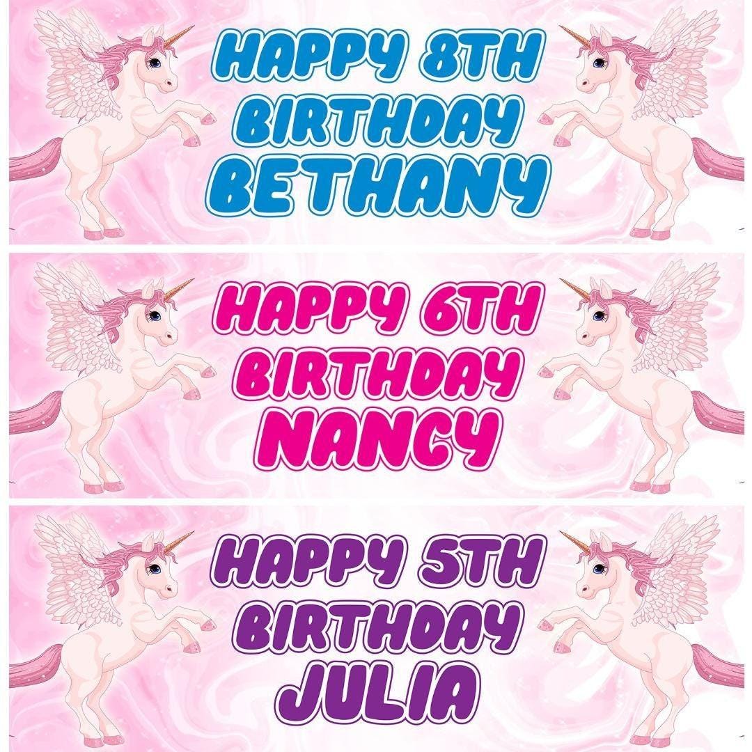 2 Personalised Pink Unicorn Birthday Party Celebration Banners Decoration Poster