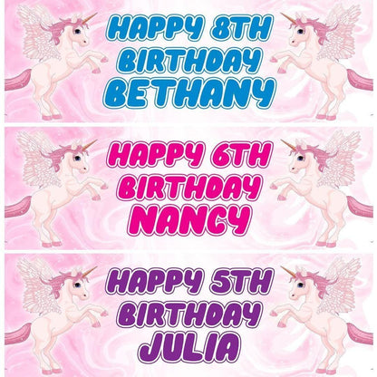 2 Personalised Pink Unicorn Birthday Party Celebration Banners Decoration Poster