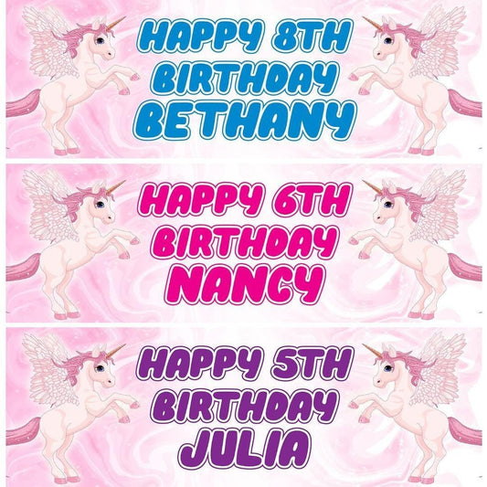 2 Personalised Pink Unicorn Birthday Party Celebration Banners Decoration Poster