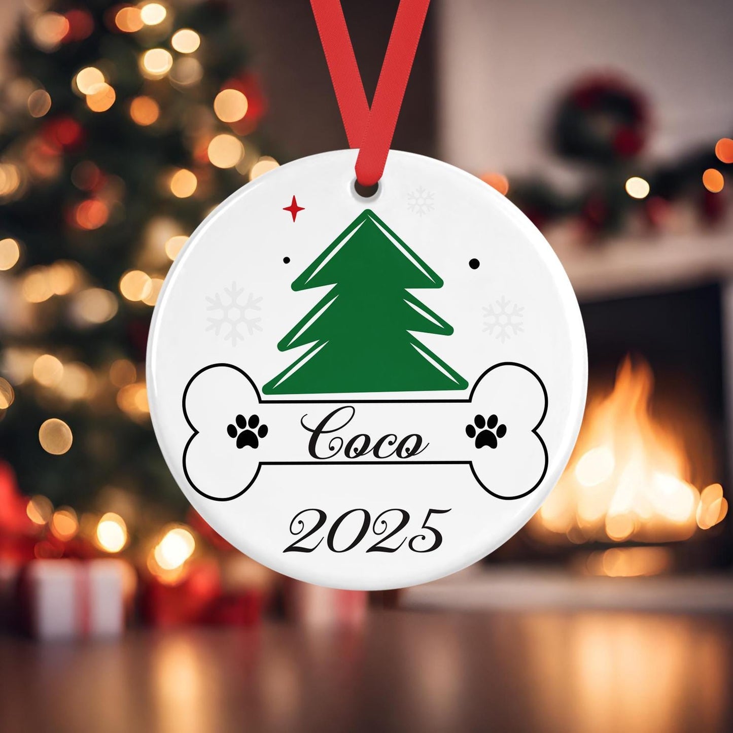 Personalised First Christmas Dog Ceramic Bauble 1st Puppy Xmas Ceramic Tree Decoration Gift