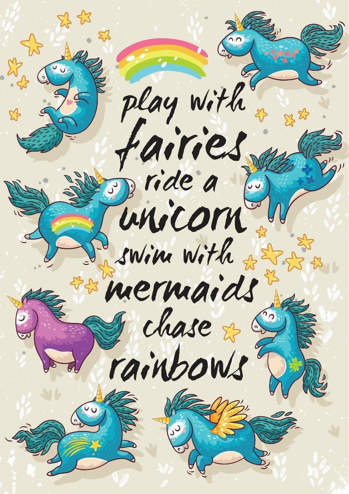 Unicorn Quote Rainbow Girls Bedroom Giant Poster - A4 A3 A2 A1 Sizes