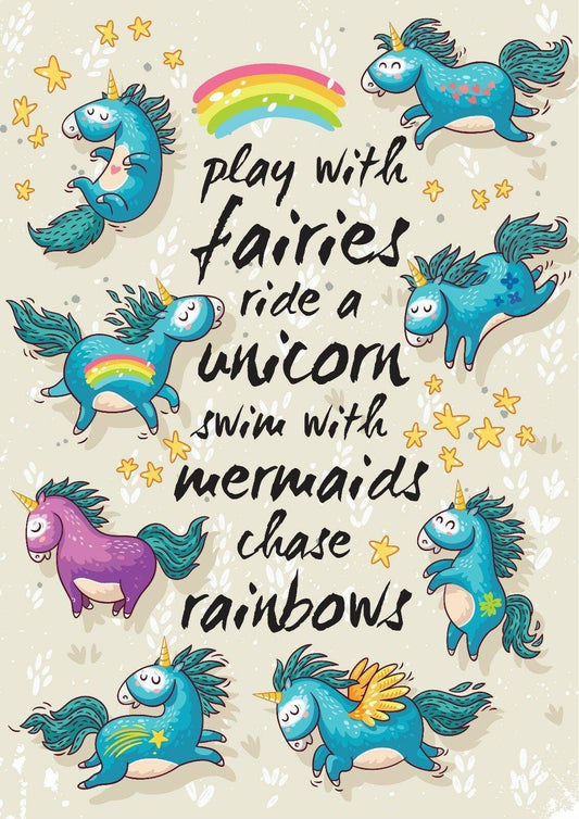 Unicorn Quote Rainbow Girls Bedroom Giant Poster - A4 A3 A2 A1 Sizes