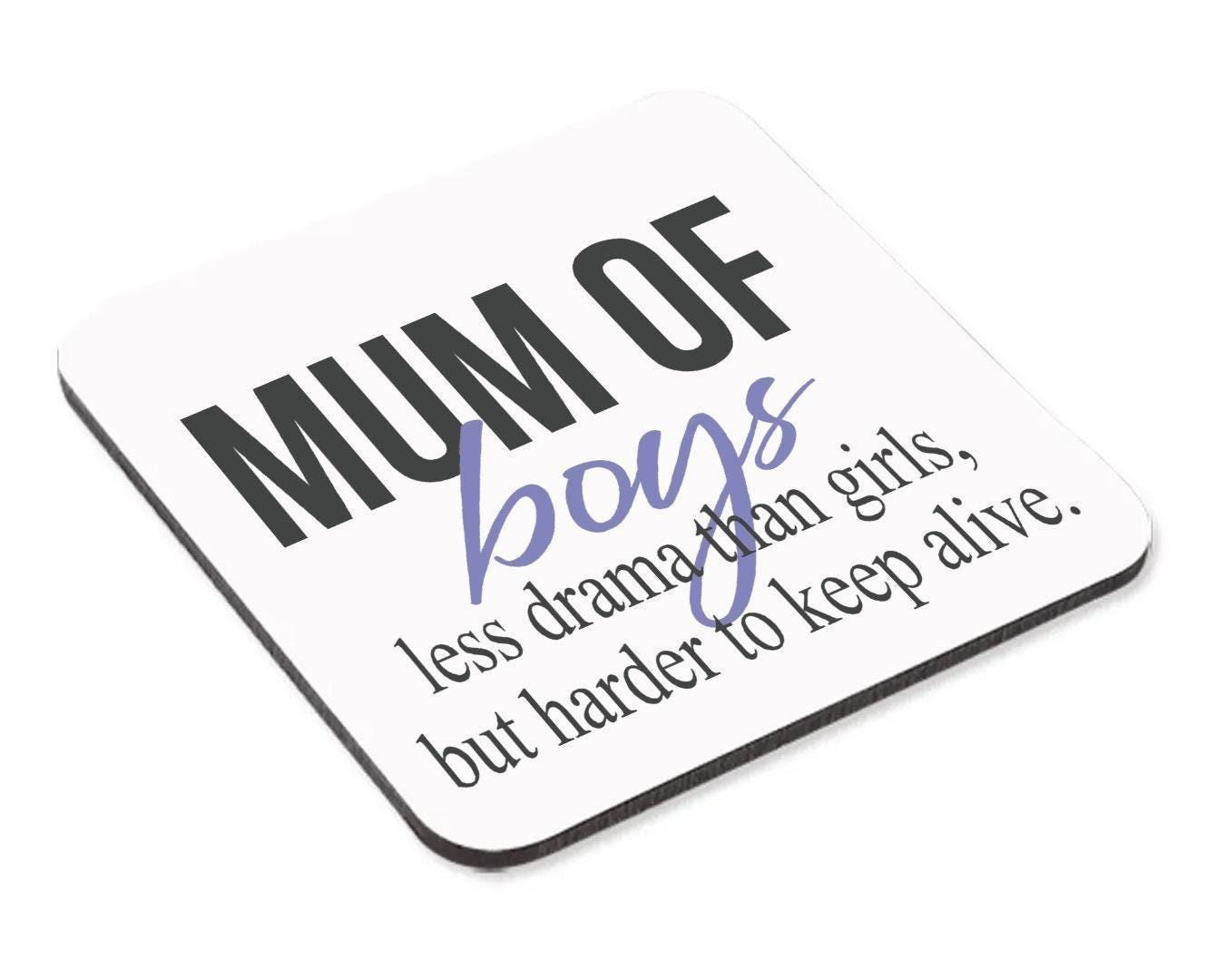 Mum Of Boys Mug & Coaster Set Mothers Day Mummy Birthday Christmas Coffee Gift