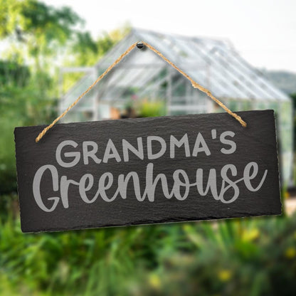 Grandmas Greenhouse Engraved Hanging Slate Plaque Gardening Gift Outdoor Sign