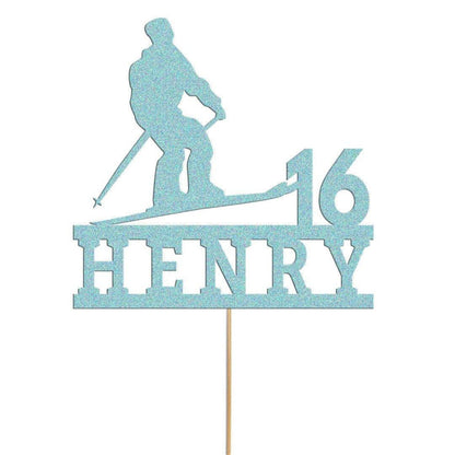 Personalised Skier Cake Topper: Glitter Birthday Decoration