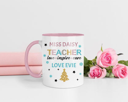 Personalised Teacher Love Inspire Care Mug & Coaster Set Teacher Teaching Assistant Nursery Gift