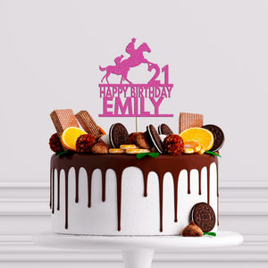 Custom Glitter Horse Racing Cake Topper: Personalised Birthday Party Decor