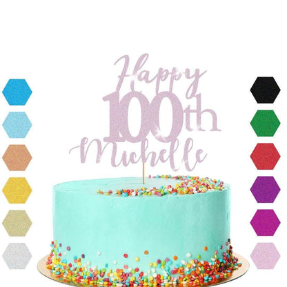 Personalised Name 100th Birthday Glitter Cake Topper Party Cake Decoration Gift