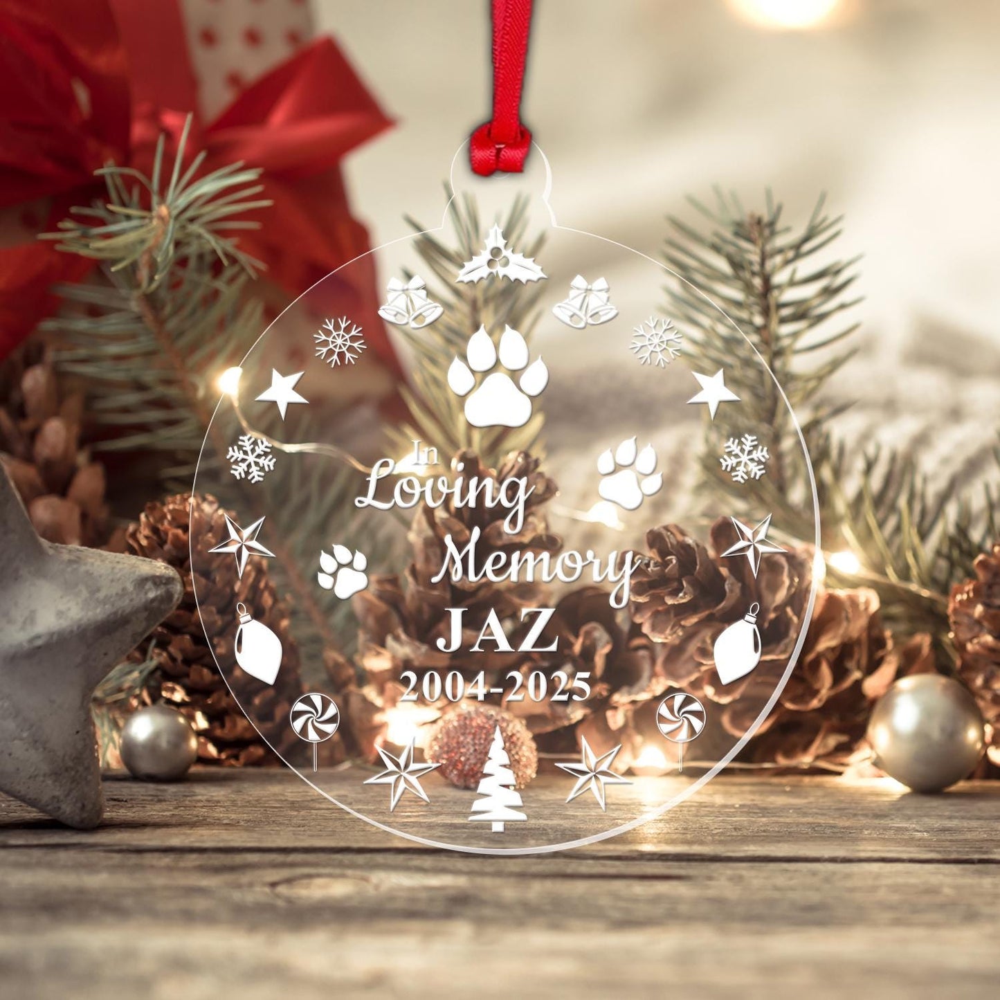 Personalised Cat Dog Pet Memorial Christmas Bauble Memory Xmas Decoration Gift
