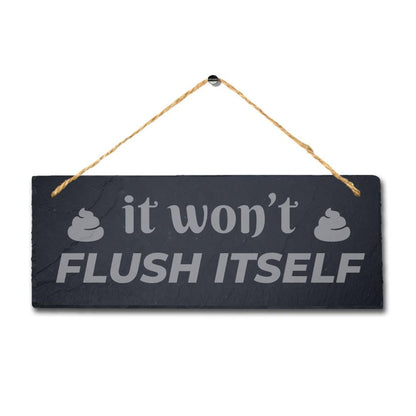 Flush Hanging Slate Sign Engraved Plaque Funny Washroom Toilet Wc Bathroom Gift