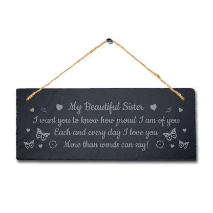 My Beautiful Sister Engraved Hanging Slate Best Sista Gift Family Plaque Sign