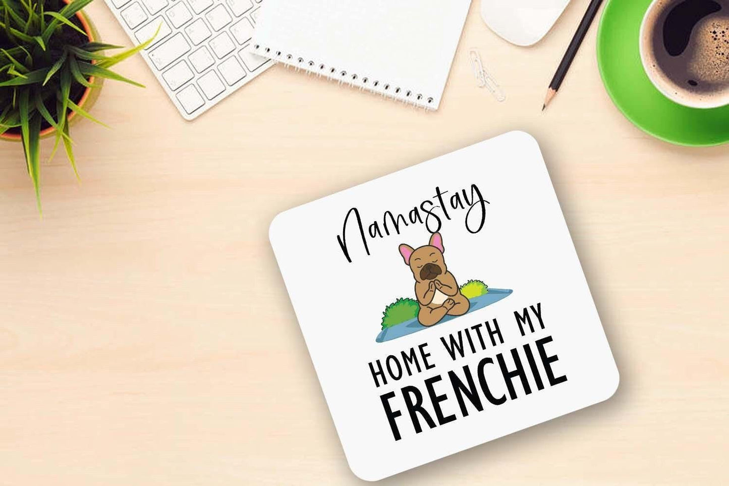 Funny French Bulldog Yoga Mug & Coaster Set: Frenchie Gift