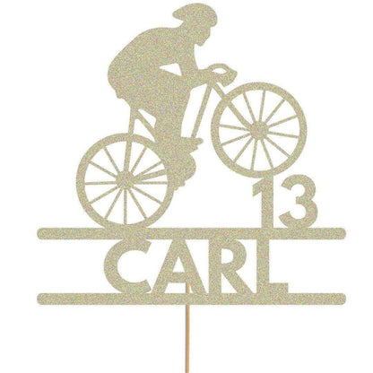 Personalized Glitter Bicycle Cake Topper: Cyclist Birthday Party Decor