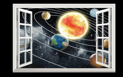 3D Solar System Window View Wall Decal: Galaxy Planets Vinyl Mural