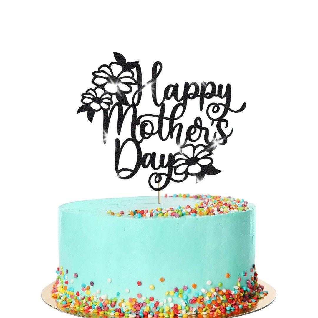 Flowers Design Happy Mothers Day Glitter Cake Topper Birthday Decoration