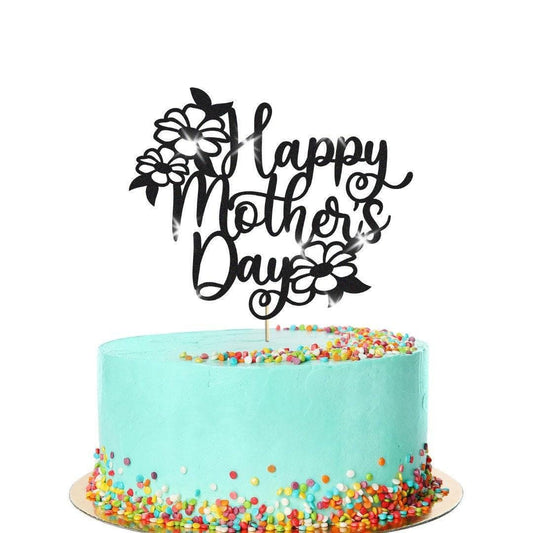 Flowers Design Happy Mothers Day Glitter Cake Topper Birthday Decoration