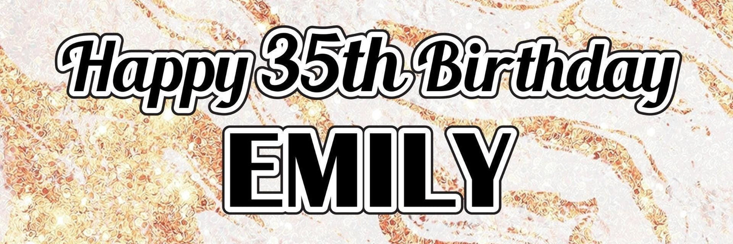 2 Personalised Birthday Celebration Banners Men Women Party Rose Gold Effect Decoration Posters