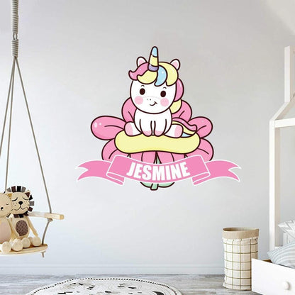 Personalised Flower Unicorn Wall Sticker Name Vinyl Decal Girls Kids Nursery Bedroom