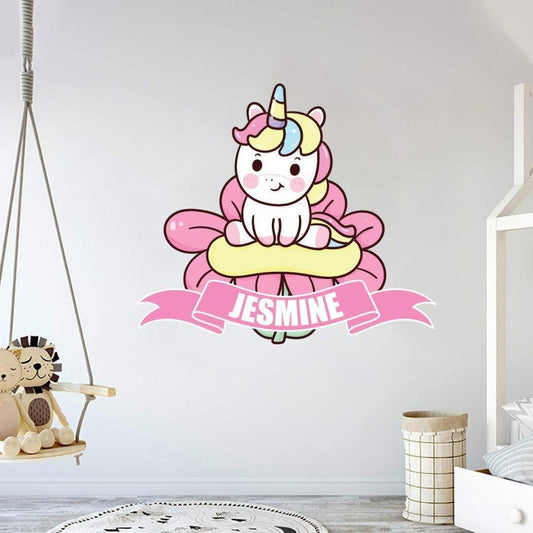 Personalised Flower Unicorn Wall Sticker Name Vinyl Decal Girls Kids Nursery Bedroom