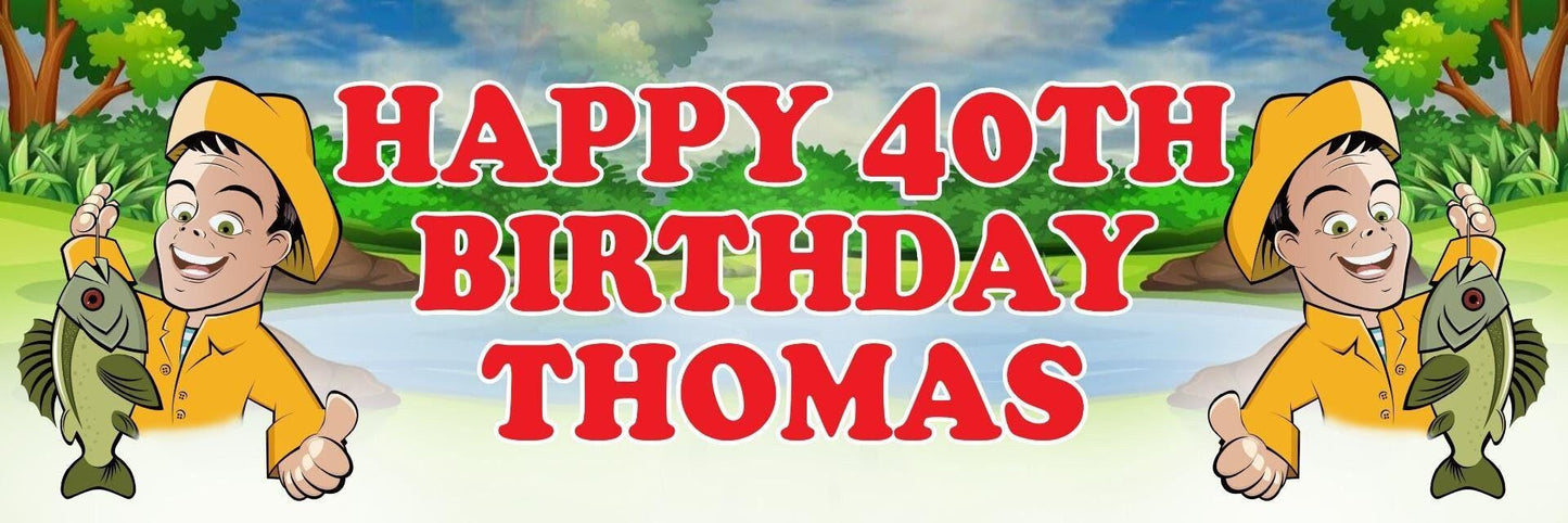 2x Personalised Fisherman Birthday Banner: Custom Name & Age