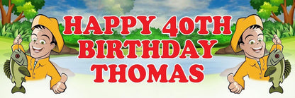 2x Personalised Fisherman Birthday Banner: Custom Name & Age