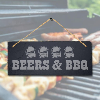 Beers And Bbq Laser Engraved Hanging Slate Feast Party Home Decor Plaque Sign