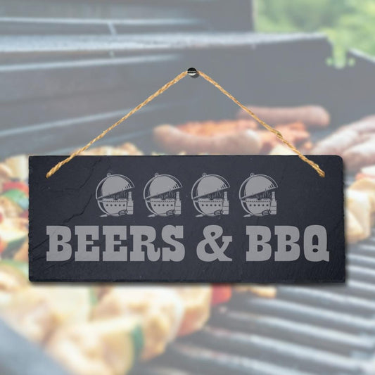 Beers And Bbq Laser Engraved Hanging Slate Feast Party Home Decor Plaque Sign