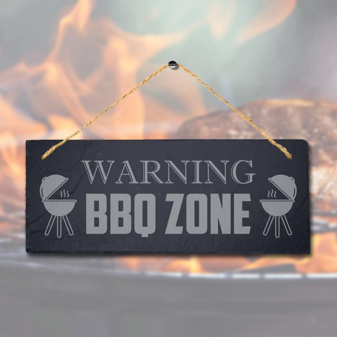 Warning Bbq Zone Laser Engraved Hanging Slate Chicken Party Home Plaque Sign